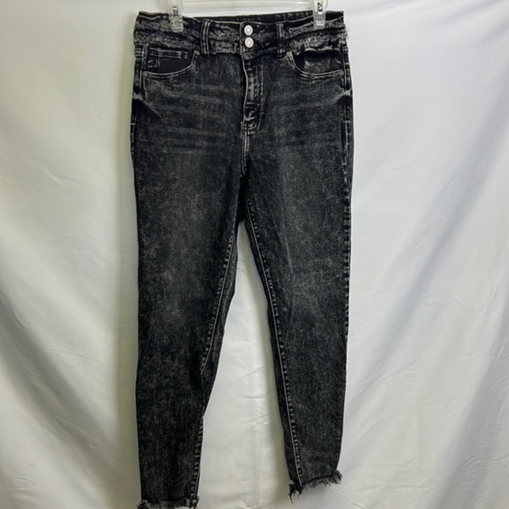 KanCan Adrian High Rise Double Button Skinny Black Distressed Jeans Womens Sz 11